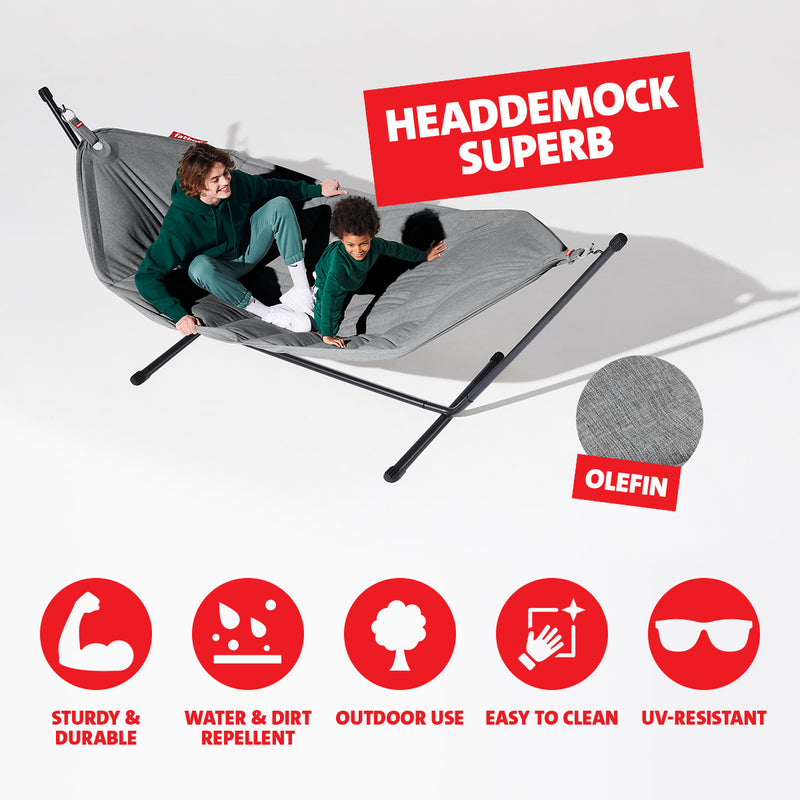 Fatboy Superb Hammock with Pillow and Black Frame (Rock Grey)