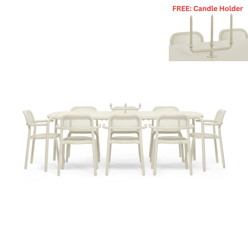 Fatboy Toni Tablo Dining Table and Chair Set (8-Seater) with Free Candle Holder